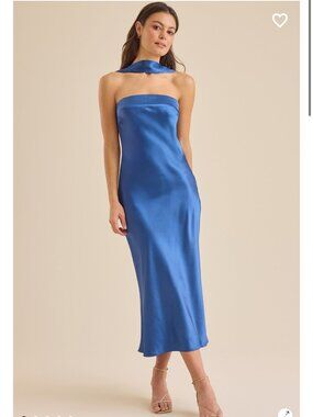 Blue Satin Midi Dress Altar'd State Lucy Satin Midi Dress NWT